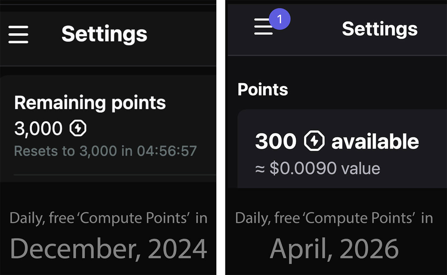 Poe AI showing 3,000 daily compute points for free users (December 2024)
